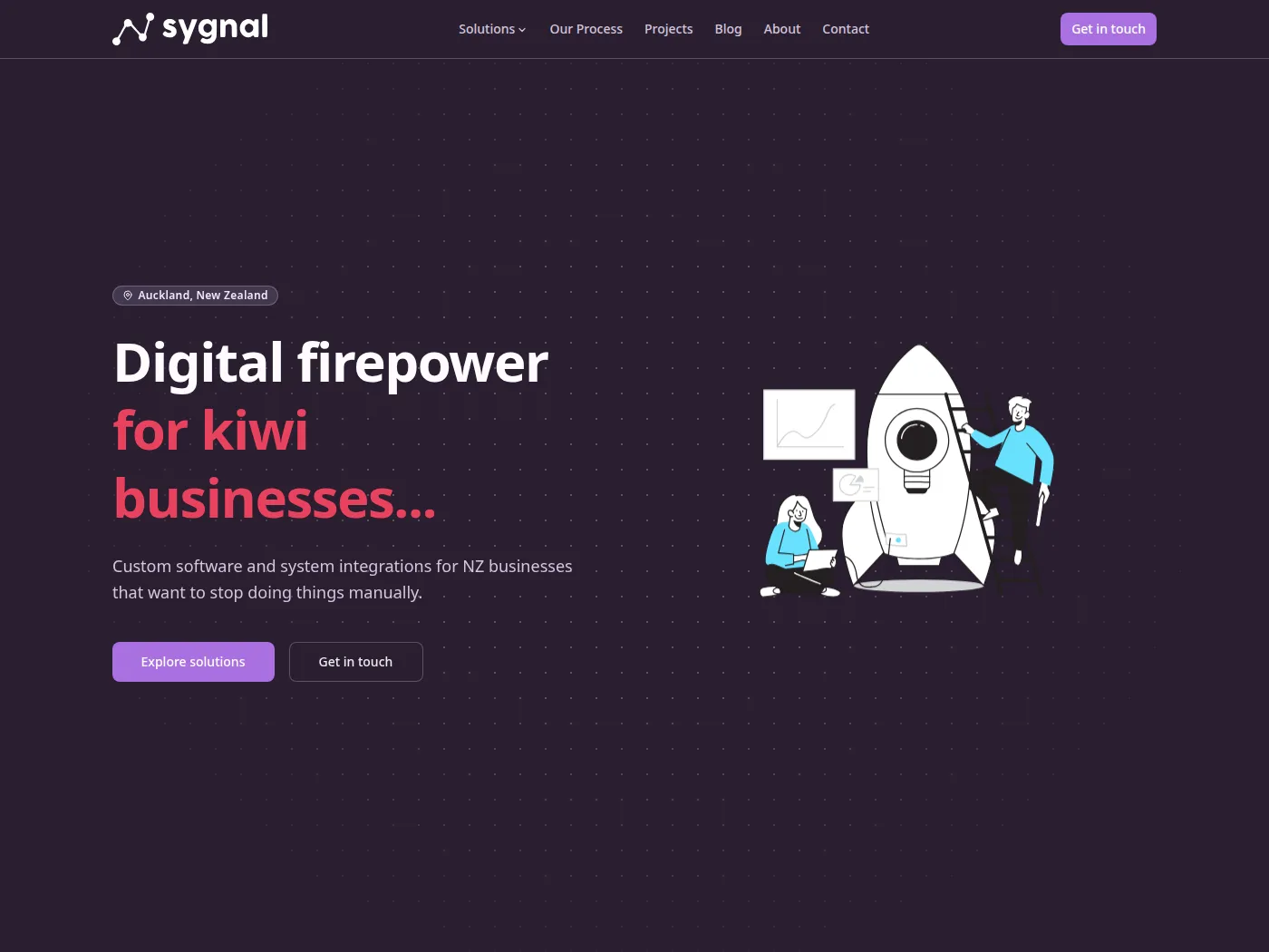 Sygnal.nz homepage in a monochrome interface